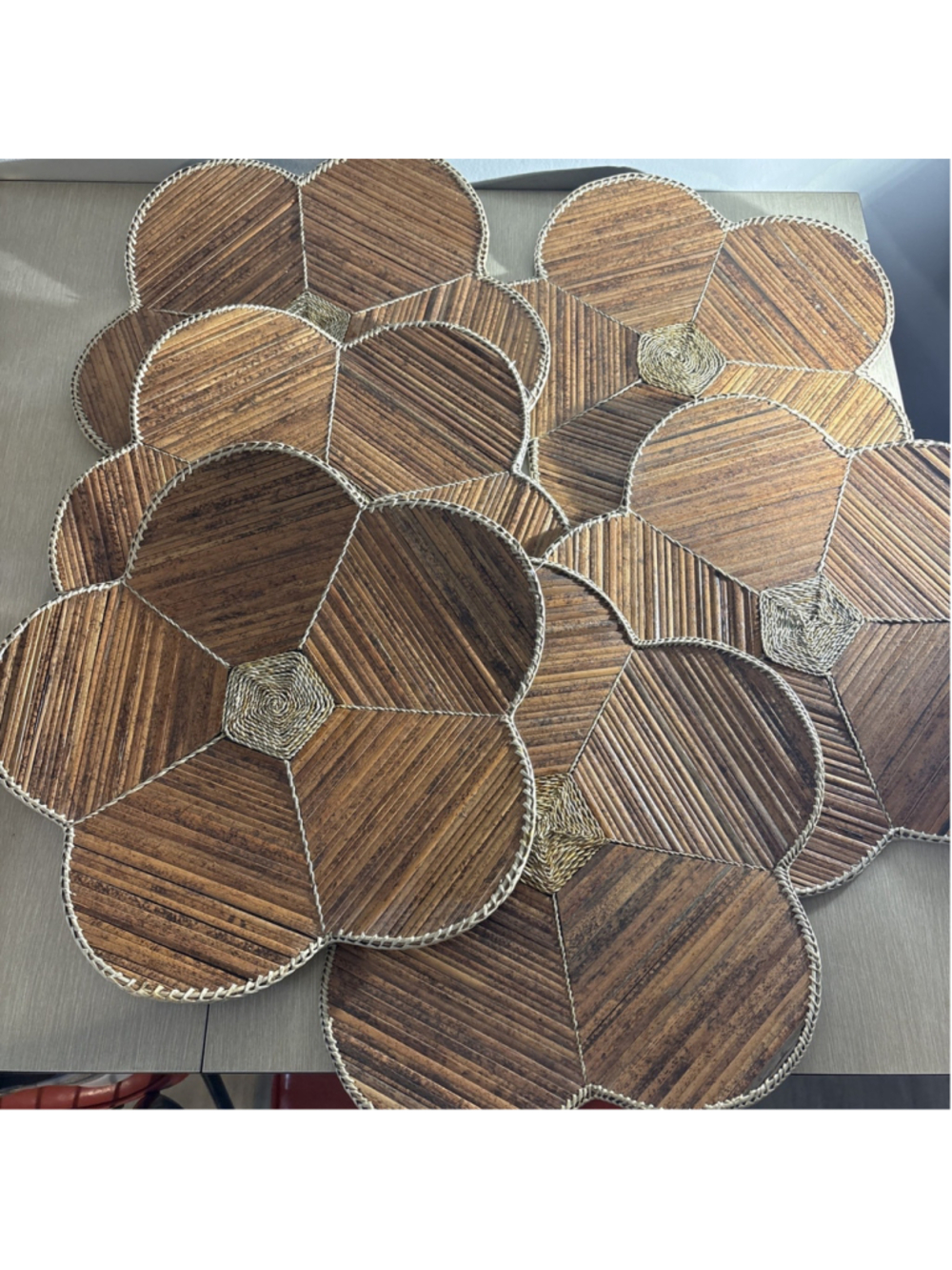 Vintage Natural Recycled Material Pier 1 Brown Flower Placemats 6 New w/o Tag